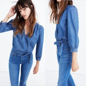Madewell Denim Chambray Wrap Top Blouse
